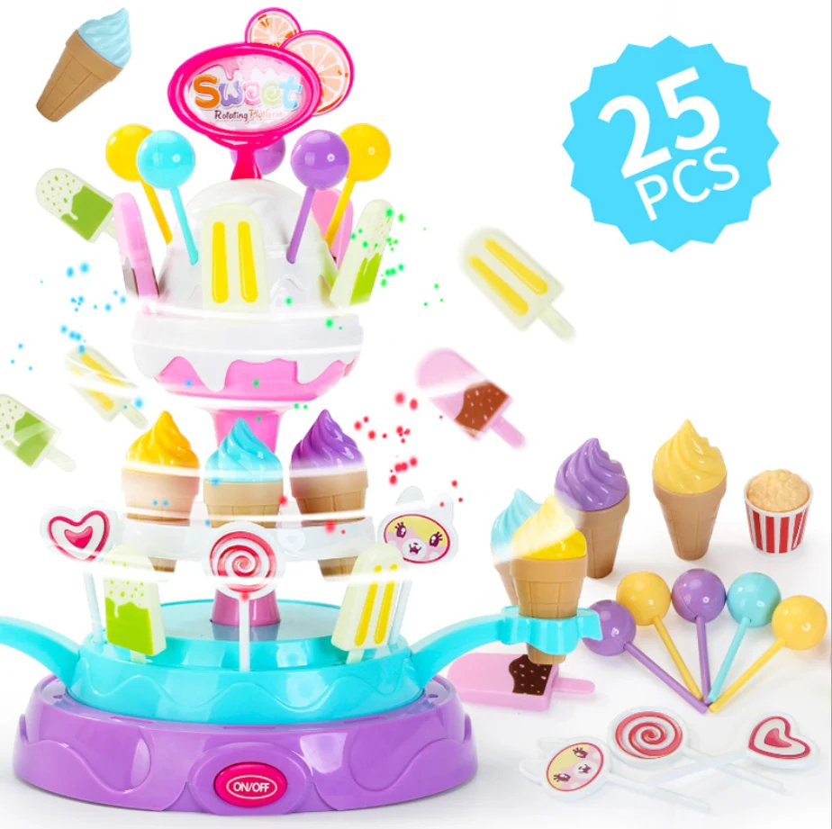 Новый 25 шт. детская акустооптического роторная конфеты, Мороженое мини конфеты автомобиль, для девочек Мороженое Супермаркет игрушки
