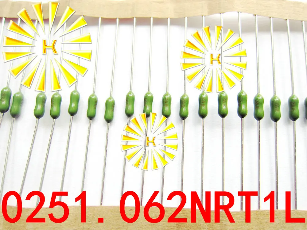 

Original 62mA 1A 2A 125V 2.4*7mm 0251 Axial Lead Green Fuse Fast Blow PICO Resistance Fuse For LITTELFUSE 0251.062NRT1L x 100PCS