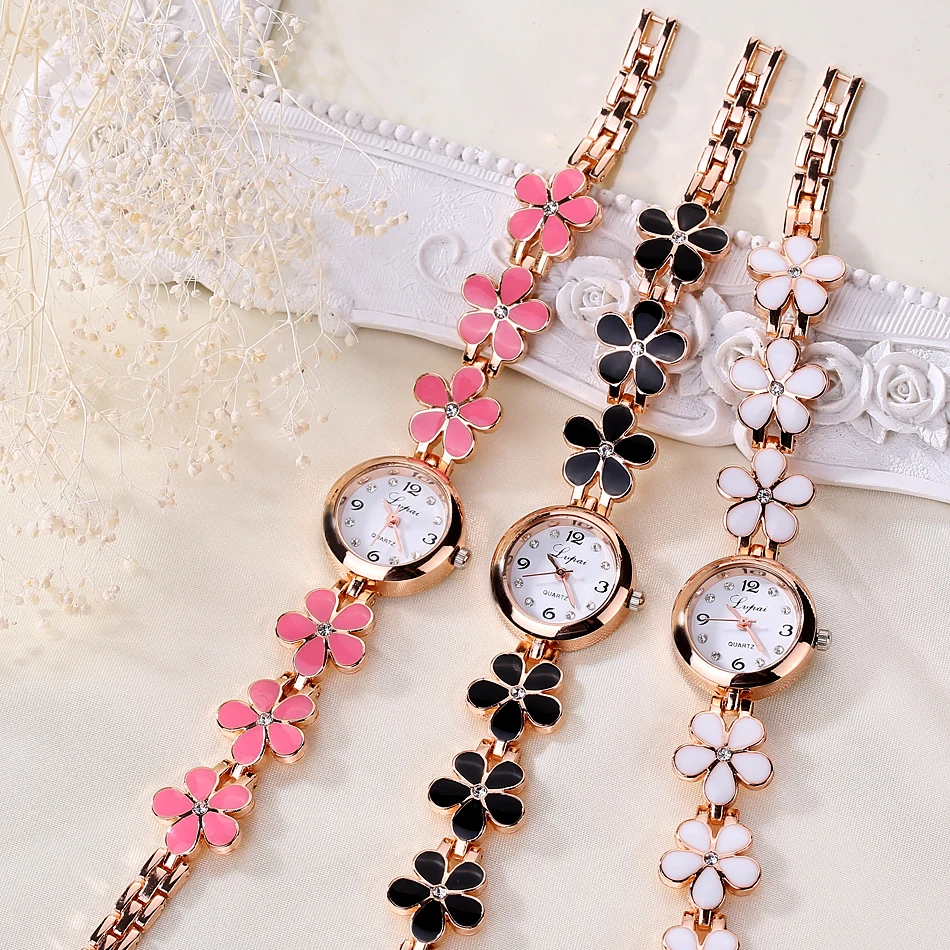 5pcs/set Women Watches Rose Gold Bracelet Set Cat Pattern Black Magnet Watch  Ladies Bracelet Wrist