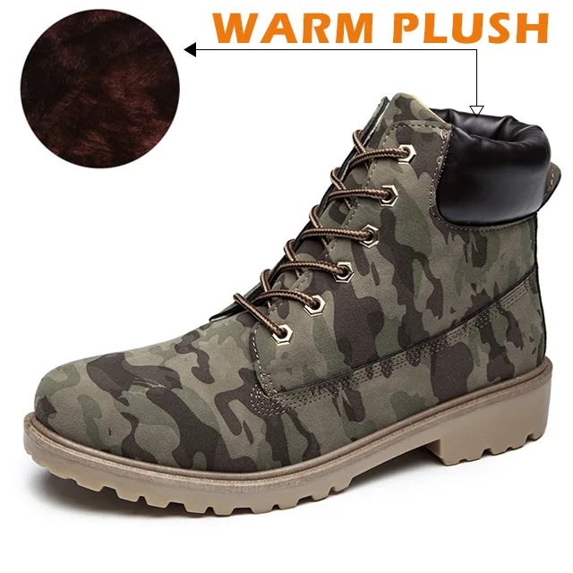 Модные ботильоны Для женщин сапоги зимние сапоги, ботильоны зимние кожаные ботинки Обувь на теплом меху женские ботинки с круглым носком, на шнуровке, на шнуровке; повседневная женская обувь - Цвет: Army Green Plush