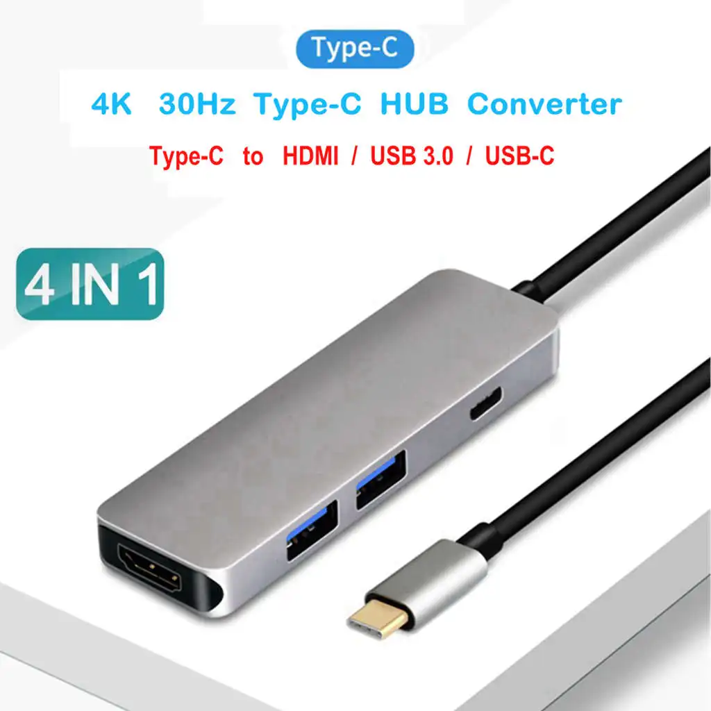 Ult-Best 4-в-1 2Usb Порты Тип-C концентратор USB док-станция для Поддержка 4K x 2K Hdmi Usb3.0 Pd зарядки Порты и разъёмы адаптер Алюминий сплав мульти