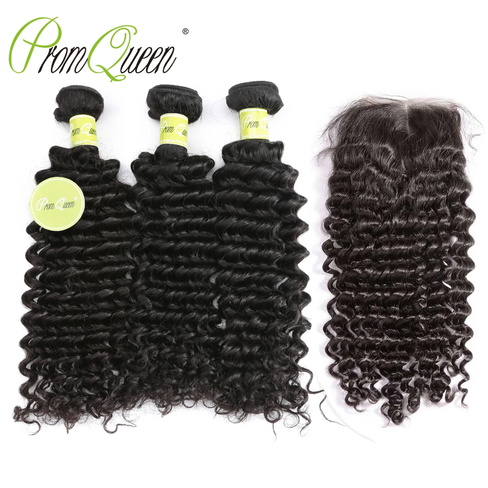 Promqueen Deep Wave Bundles With Closure Peruvian Human Hair 3 Bundles With Lace Closure Free/Middle Part Deep Curly Hair Promqueen Deep Wave Bundles With Closure Peruvian Human Hair 3 Bundles With Lace Closure Free/Middle Part Deep Curly Hair