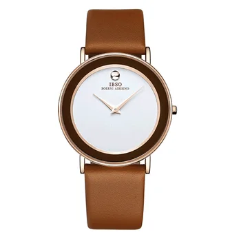 

IBSO Fashion Ultra Thin Couple Watches Quartz Waterproof Leather Strap Lover Casual Watches 2216G