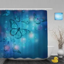 Красивые голубые бабочки Декор Ванная комната Занавески для душа сияющий свет Душ Шторы Водонепроницаемый ployster Ткань с Крючки