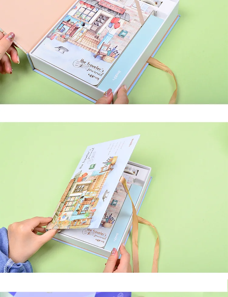 Diário de Viagem Presente para Amigos a5 com Caneta Criativo Planejador Caderno Presente Conjunto Diário Memorandos Nota Livro Impresso Wishi Fitas 11 High Quality Material escolar e de escritório