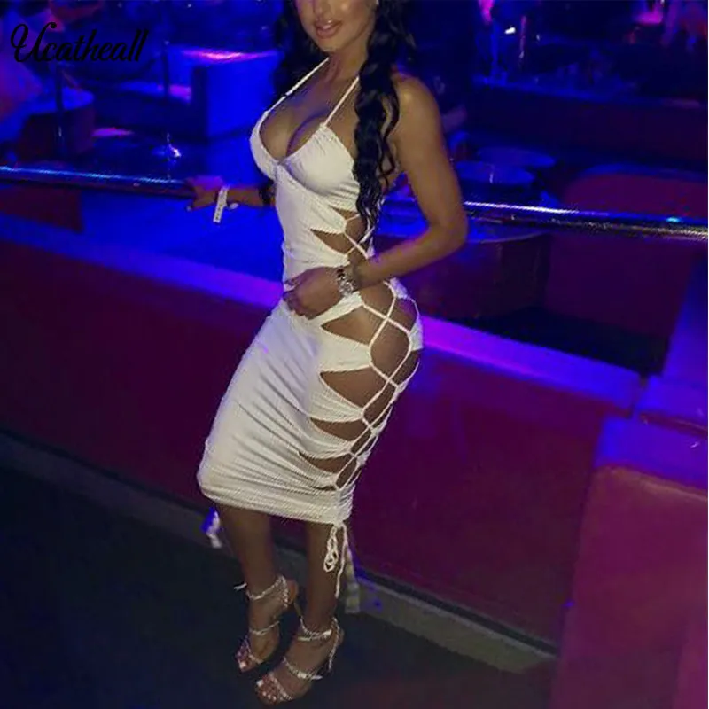 

Summer Women Sheath Bodycon Long Dress Hight Neck Hollow Out Sexy Club Slim Dress Elegant High Waist Bodycon Dresses