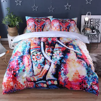 

Fanaijia 3d Indian Elephant Print Duvet Cover set with pillowcase Bohemian 3pcs Bedding Set Queen Bed bedline