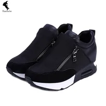 Brand Leisure Heighten Women Shoes Canvas Loafers Cut outs Office Chains Female Casual Black Shoe Fashion Summer Shoes Rubber