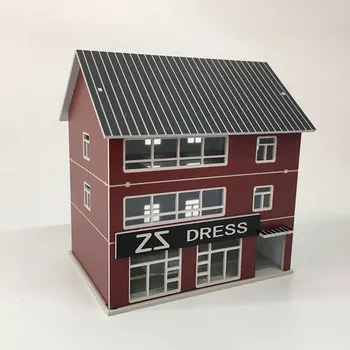 1/150 N Scale Reddish White Women's Clothing Store Building Model Train Station Clothing Store Sand Table Scene Decoration
