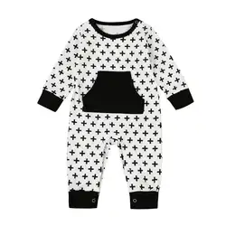 2018 Лидер продаж новорожденных Для маленьких мальчиков и девочек крест печати комбинезон наряды одежда удобные и дышащие 6,14