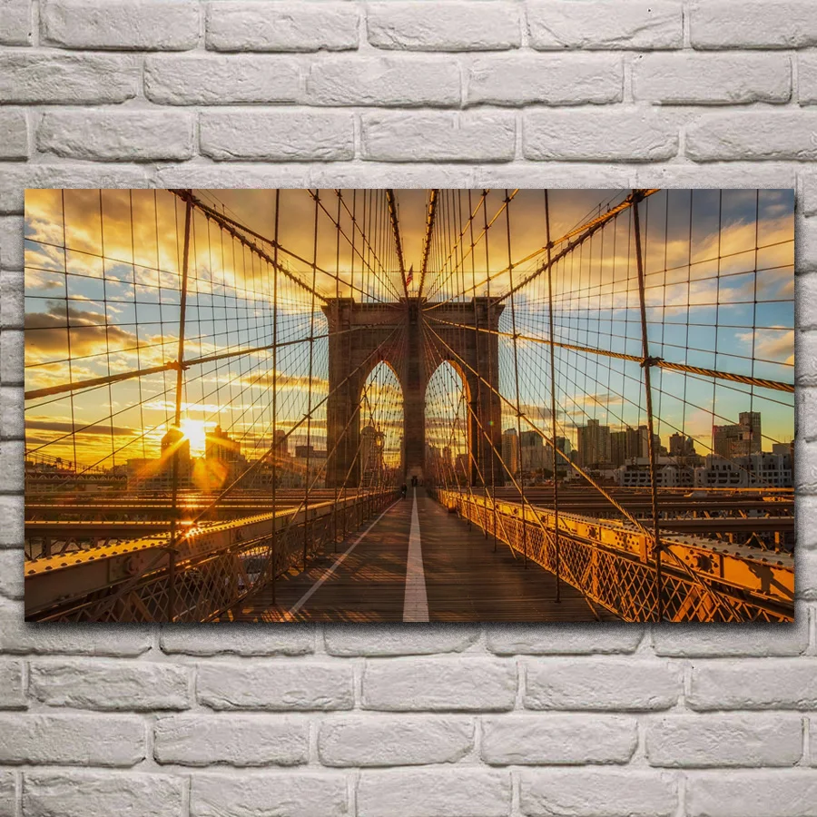 

Sunset Brooklyn Bridge New York City Architecture living room decoration home art decor wood frame fabric poster KJ333