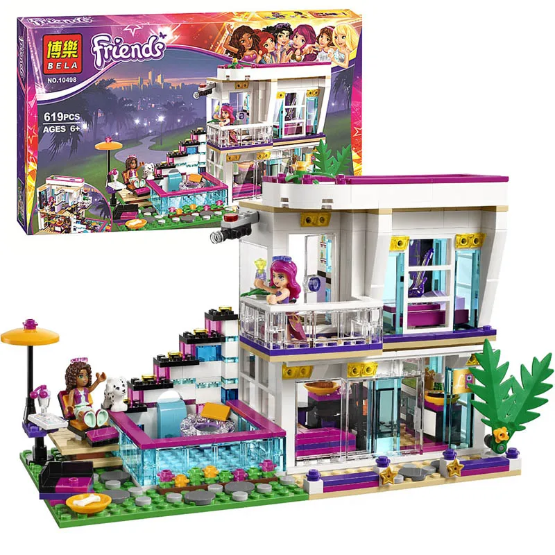 Bela 10498 Friends Livi s Pop Star House Building Block set Livi Andrea Minifigures dog Girls