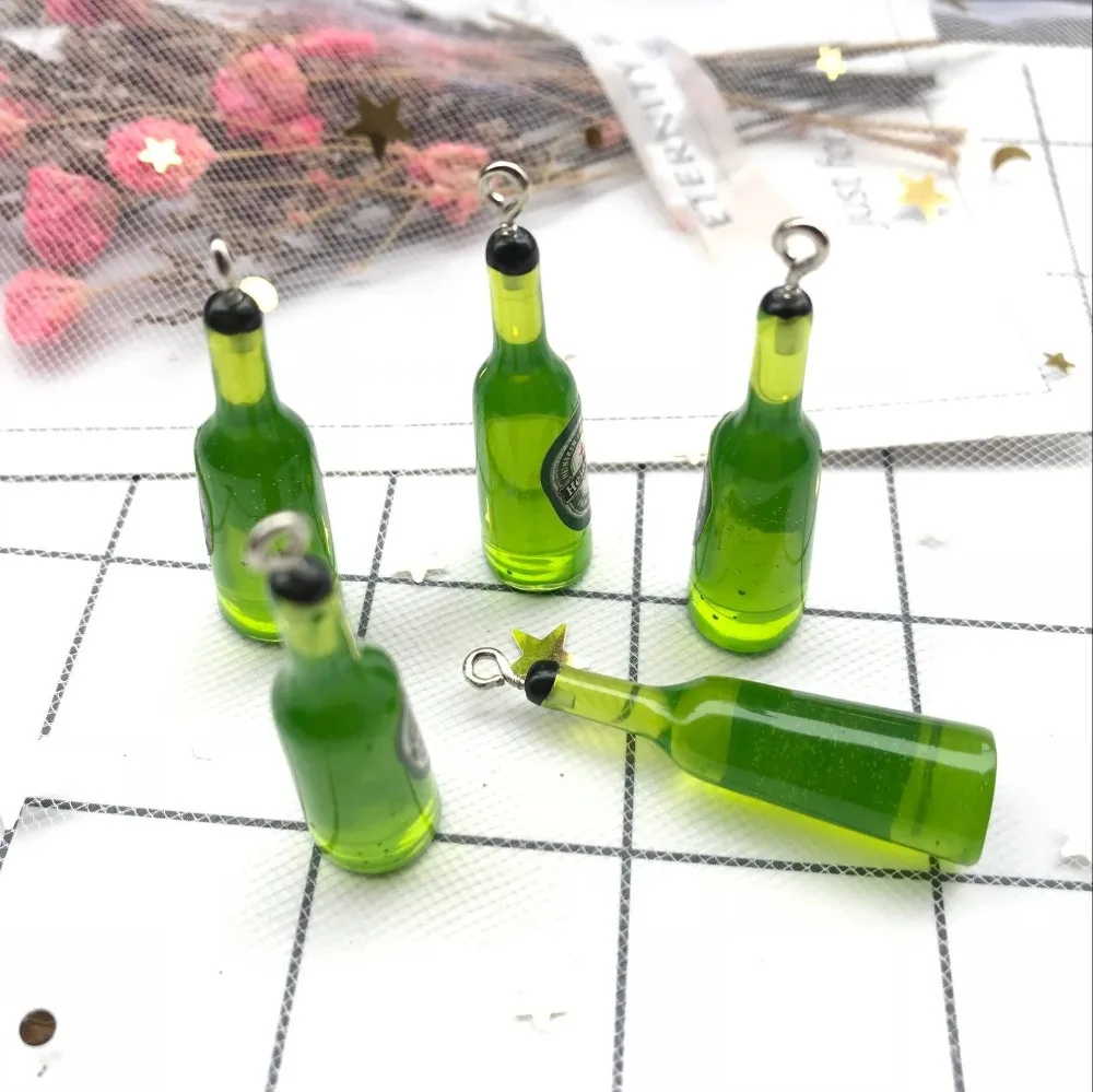 

10pcs Kawaii resin beer bottle Charms Pendants for DIY decoration neckalce earring key chain Jewelry Making