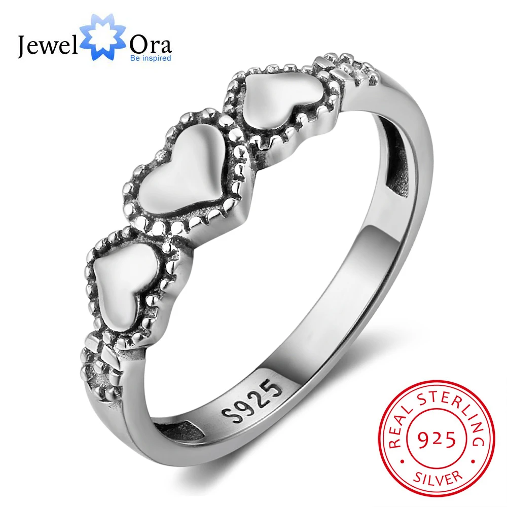 

NEW 925 Sterling Silver Rings For Women 3 Heart-Shape Design High Quality Fashion Jewelry Gift to Friends JewelOra RI102803