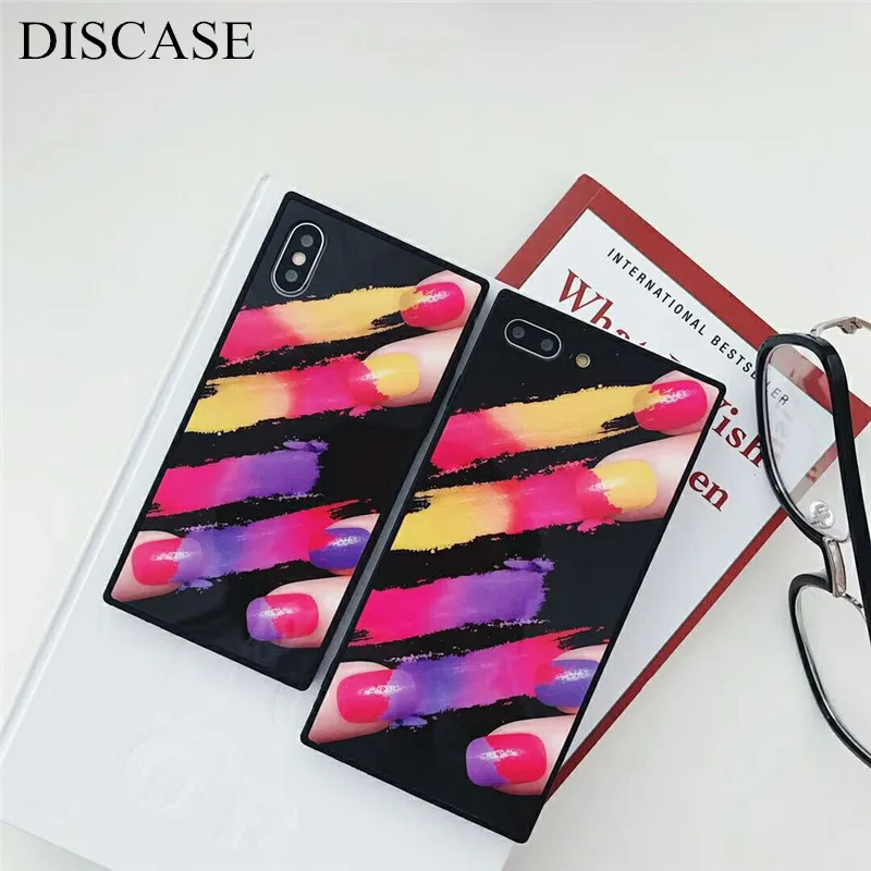 DISCASE Phone Case For iphone 8 7 6 6s plus Fashion Colorful Nails Square Soft Shell All-inclusive Gloss X Back | Мобильные телефоны