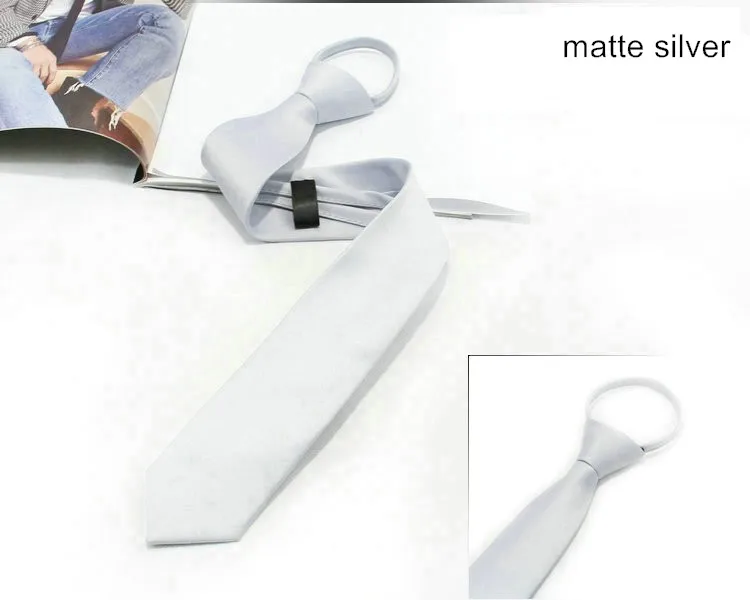 matte silver Однотонные мужские галстуки, ленивый галстук, веревка, тонкий, 5 см, мужские галстуки в полоску, глянцевые матовые, студенческие, взрослые, длинные, готовые, с бантом, дизайнерские - Цвет: matte silver