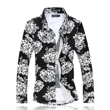 Мужские рубашки с цветочным принтом, большие размеры, M-6XL, блуза с длинными рукавами, приталенная Повседневная хлопковая рубашка Camisa Masculina, SL-E509