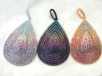 

AAA 2pcs large CZ Micro Pave Mixed Color Teardrop Pendant 60x35mm Cubic Zirconia Pendant, Colored CZ Pave Gold/Silver/Rose Gold