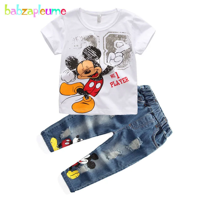 

2017 Autumn Kids Boys Clothes Sportwear Denim Pants Cartoon Printed Children Costume Baby Boys Clothing set Tops+Pant 2pcs A237