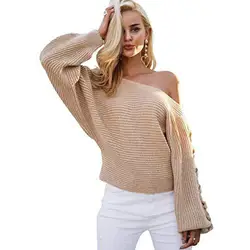 PUSEKY 2018 новый вязаный свитер для женщин с открытыми плечами рукав "летучая мышь" зашнуровать пуловер Верхняя одежда Топы корректирующие