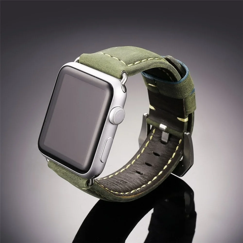 Ремешок JANSIN из натуральной кожи для Apple Watch 42 мм 38 мм 40 мм 44 мм металлический кнопочный ремешок спортивный браслет для iwatch серии 5 4 3 2 1 - Цвет ремешка: green