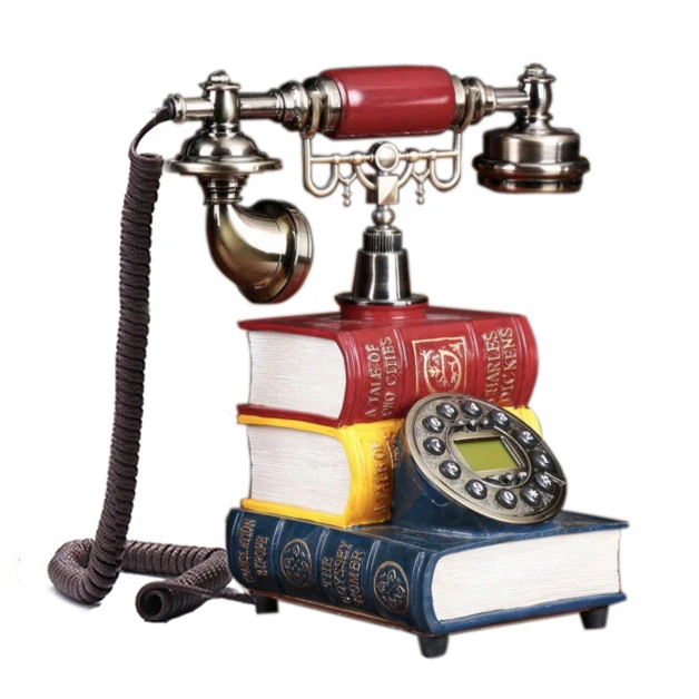 European Fashion Vintage Telephone key dial British red 3 books Antique resin landline retro phone  For Office Home Hotel house