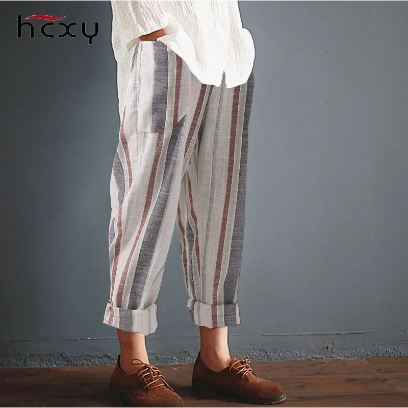 HCXY 2018 весенние и летние новые модные женские туфли в Вертикальную Полоску штаны