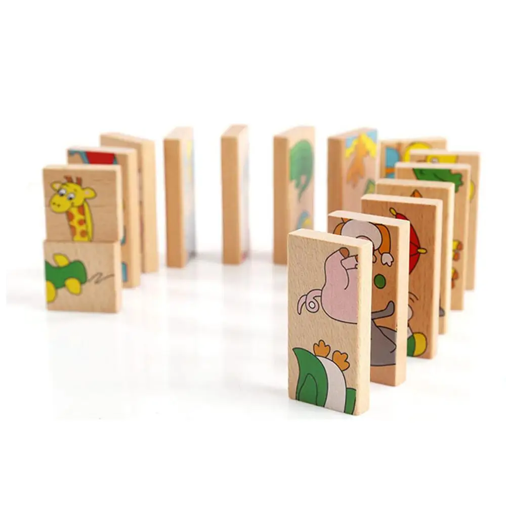 15 шт./компл. деревянный домино с животными головоломки для детей игра-головоломка детские развивающие игрушки