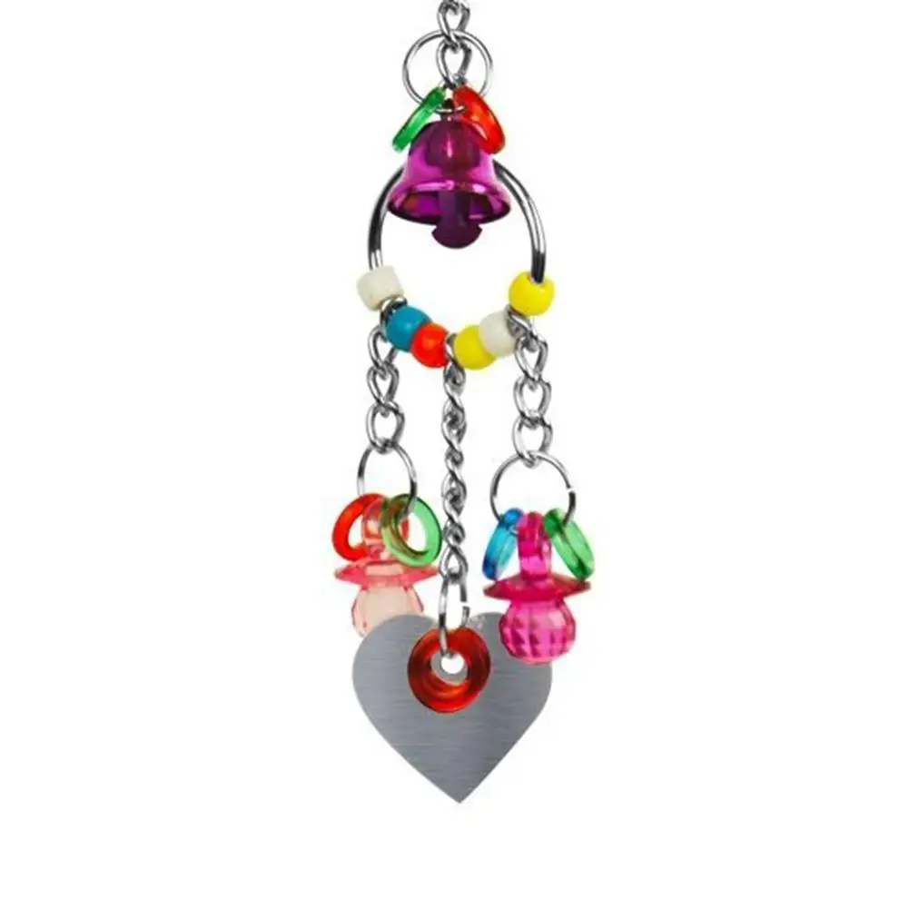 Creative Lovely Hot Sell Pet Toy Play Acrylic Chew Toy Parrot Bird Colorful Bell Chain With Mirror Bird Accessories For Birds