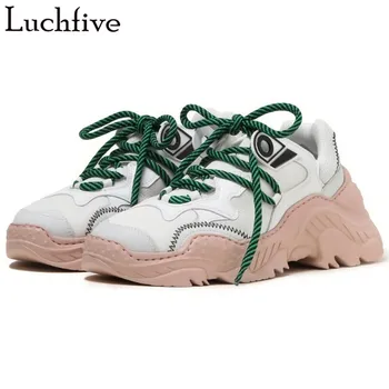 

Hot Runaway Wedges Shoes For Women Genuine Leather Round Toe Sneakers Lace Up White Black Fashion Women Casual Shoes