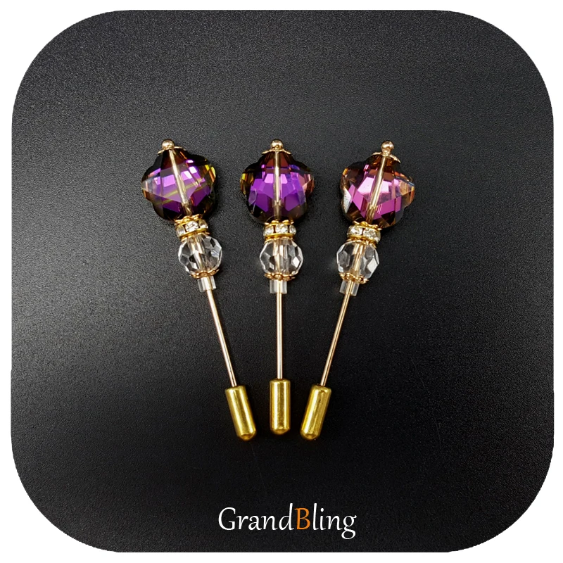 

Amazing Shiny Cutted Crystal Beads Lapel Pins for Suit