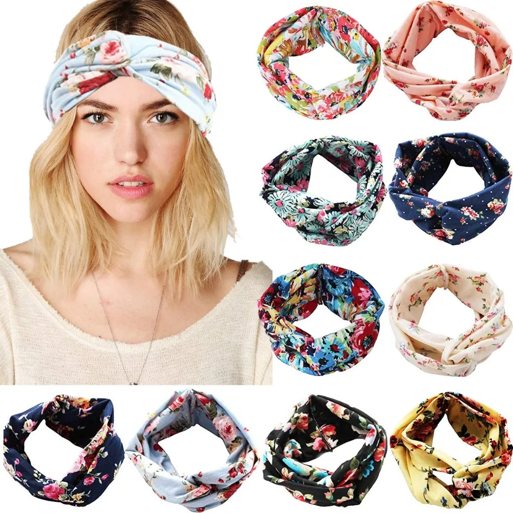 @1 10 упак. Женские повязки с принтом в цветочном стиле Criss Cross Head Wrap Yoga Hair Hair Girls Lady ★