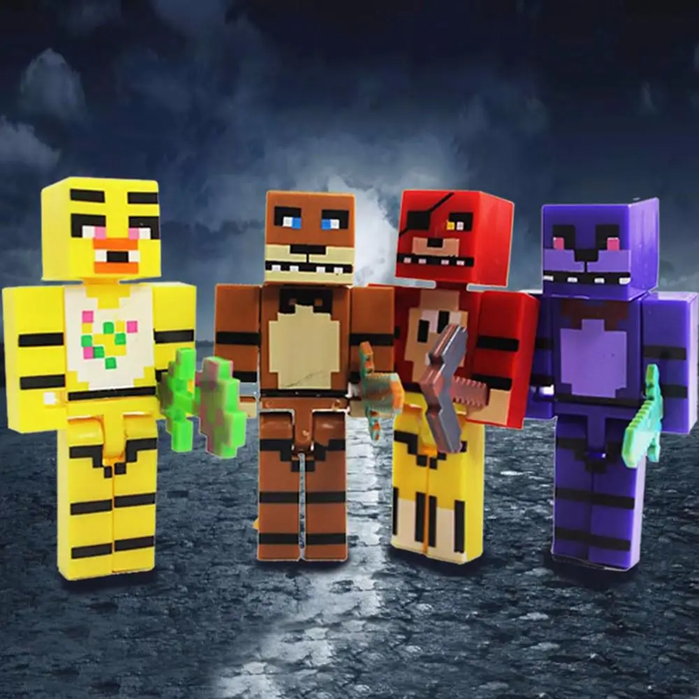 

4pcs/set FNAF Five Nights At Freddy's Figure Toy Foxy Chica Bonnie Freddy Action Figures with Sword Kid Block Toy Boys Gift