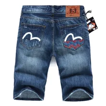 Аутентичные Evisu Весна и лето Высокое качество Мужские повседневные джинсовые шорты дышащие мыть колено Модные мужские прямые брюки