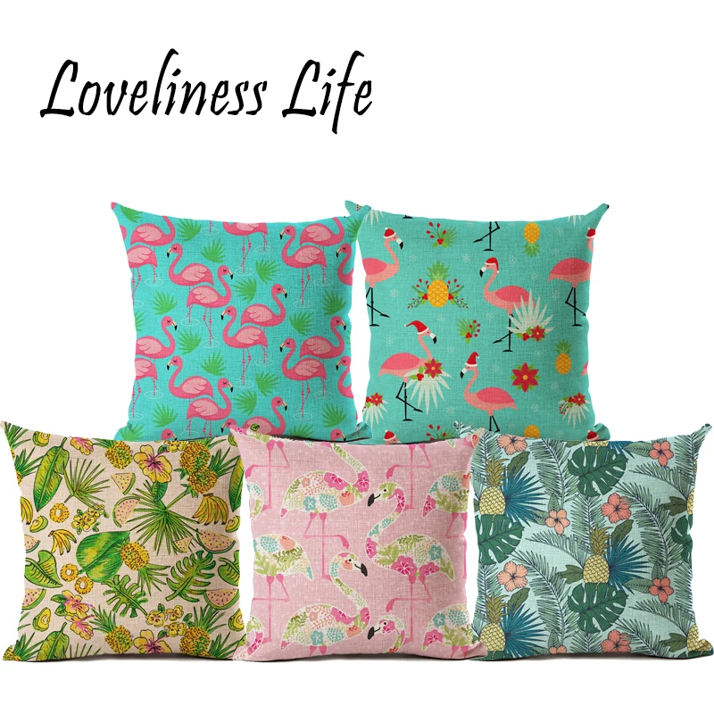 Summer Palm Leaf Cushion Cover Flamingo Birds Soft Pillow Covers Plant Case Bedroom Sofa Decoration Houseware Cojines | Дом и сад