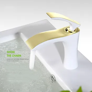

Luxury Modern Elegant solid brass Bathroom Sink Faucet Single Handle Basin mixer Faucet white Gold Color