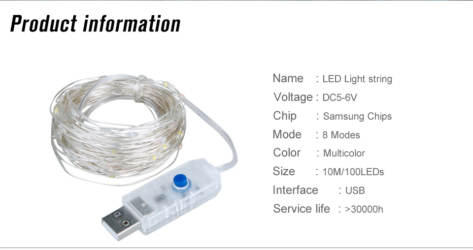 AmmToo м 10 светодио дный м RGB светодиодная гирлянда 100 светодио дный LED s DC 5 В в серебряный провод сказочные огни Рождественское украшение USB + 13Key