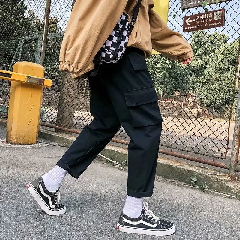 Брюки мужские однотонные простые универсальные корейские Stlye Большие размеры повседневные Карманы для отдыха брюки в стиле Харадзюку
