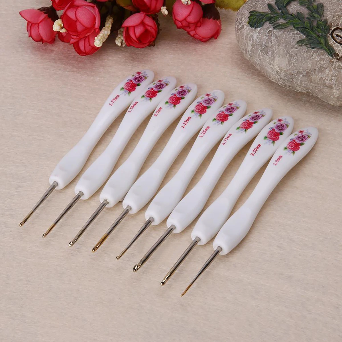 JX-LCLYL 8pcs New Soft Handle Flower Aluminium Crochet Hook Knitting Needles Set 1~2.75mm