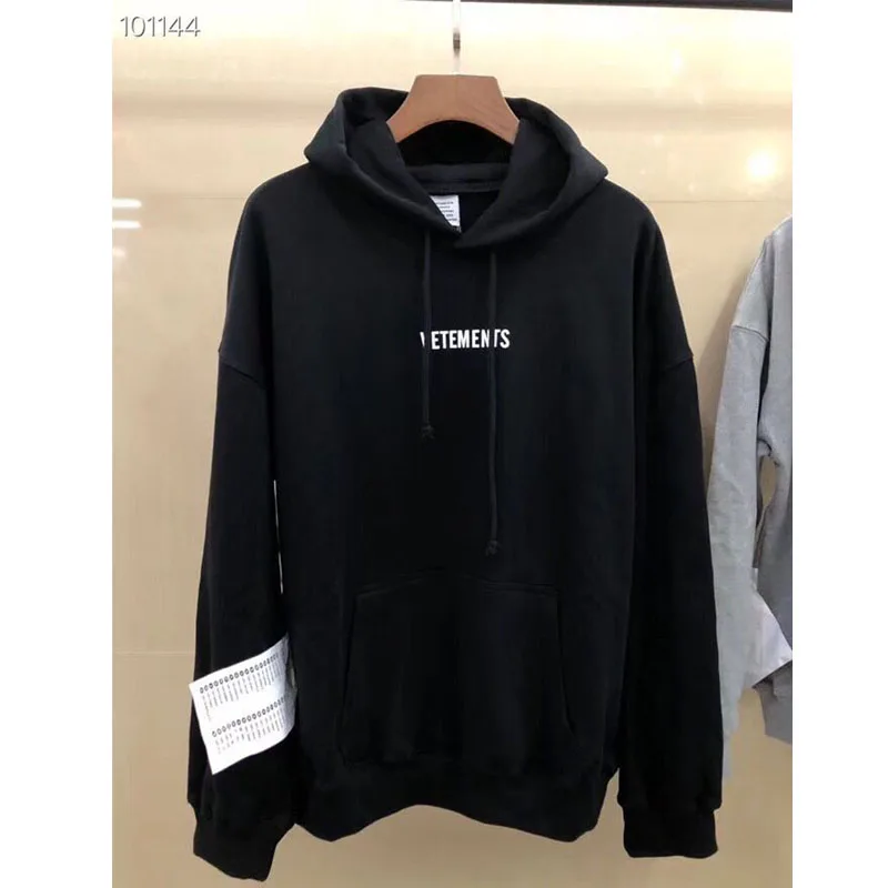 Embroidery Vetements Hoodies Black Casual Loog Sleeve Big tag Autumn Winter Pullover Men Women 1:1 Hip Hop Vetements Hoodies