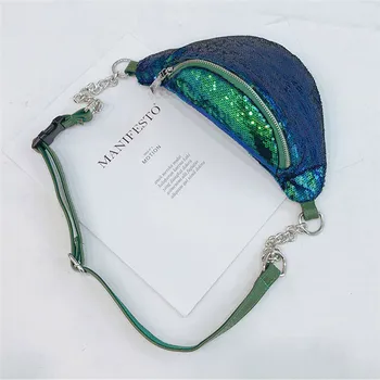 

Women's Fashion Waist Bag New Sequins Soild Color Small Handbag Ladies PU Leather Crossbody Messenger Pack Fashion Hot Selling