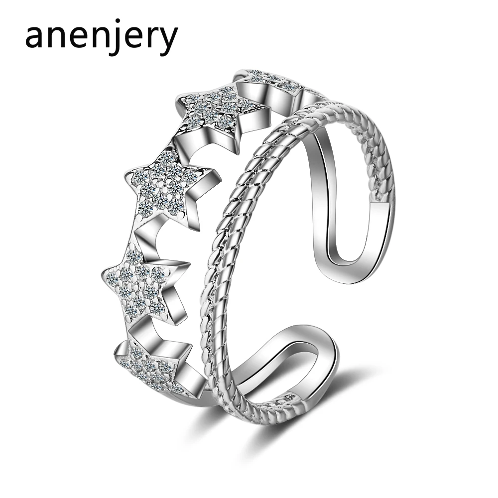 ANENJERY 925 пробы серебро романтичный мозаичный циркон звезда двойная линия кольца