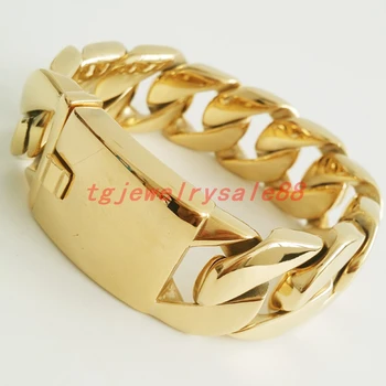 

26/32mm Wide Gold Color Casting Curb Cuban Link Chain Bracelet Strong Men's Stainless Steel Heavy Cuff Jewelry High Quality
