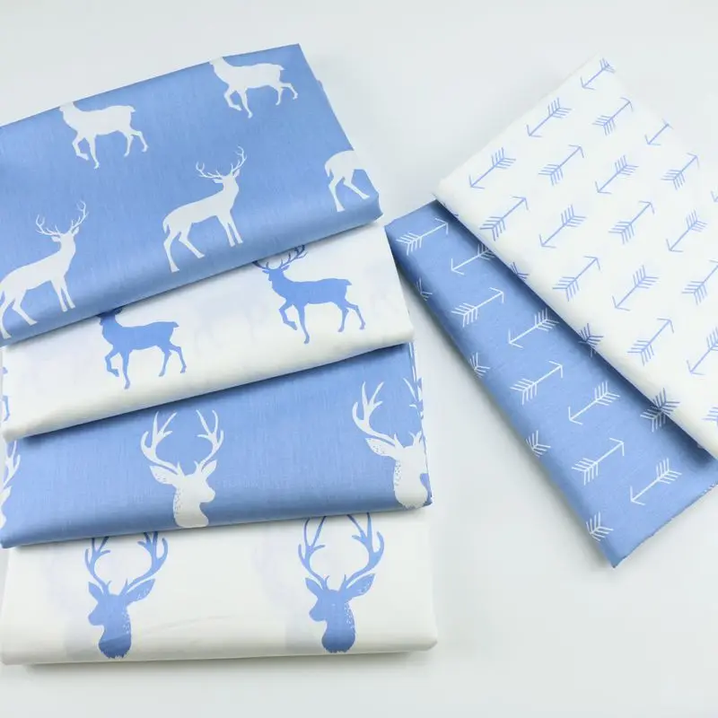 

160cm*50cm cotton cartoon BLUE WHITE nordic wind elk deer head arrow fabric for DIY sheet patchwork crafts handwork home decor