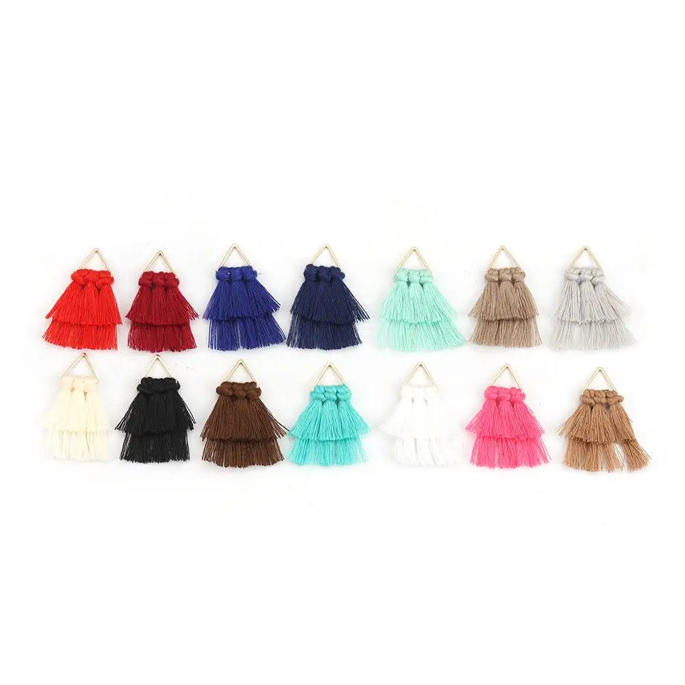 

DoreenBeads Fashion Polyester Tassel Pendants Triangle Gold Red Colorful Tassel Fringe Charms 43mm(1 6/8") x 30mm(1 1/8"), 3 PCs