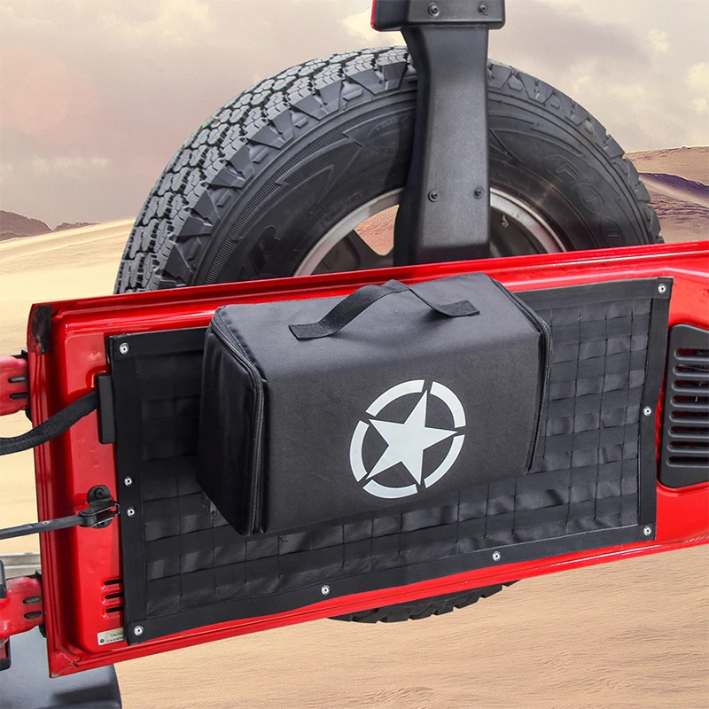 Skup SHINEKA akcesoria samochodowe tylne drzwi torby do przechowywania narzędzia organizator do zestawu Camping Mat dla Jeep Wrangler JK JL 2007 2018 +