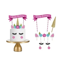 Розовый Единорог украшения торта инструменты украшения кекс единорог с днем рождения флаг детская декоративная соломинка кекс форма
