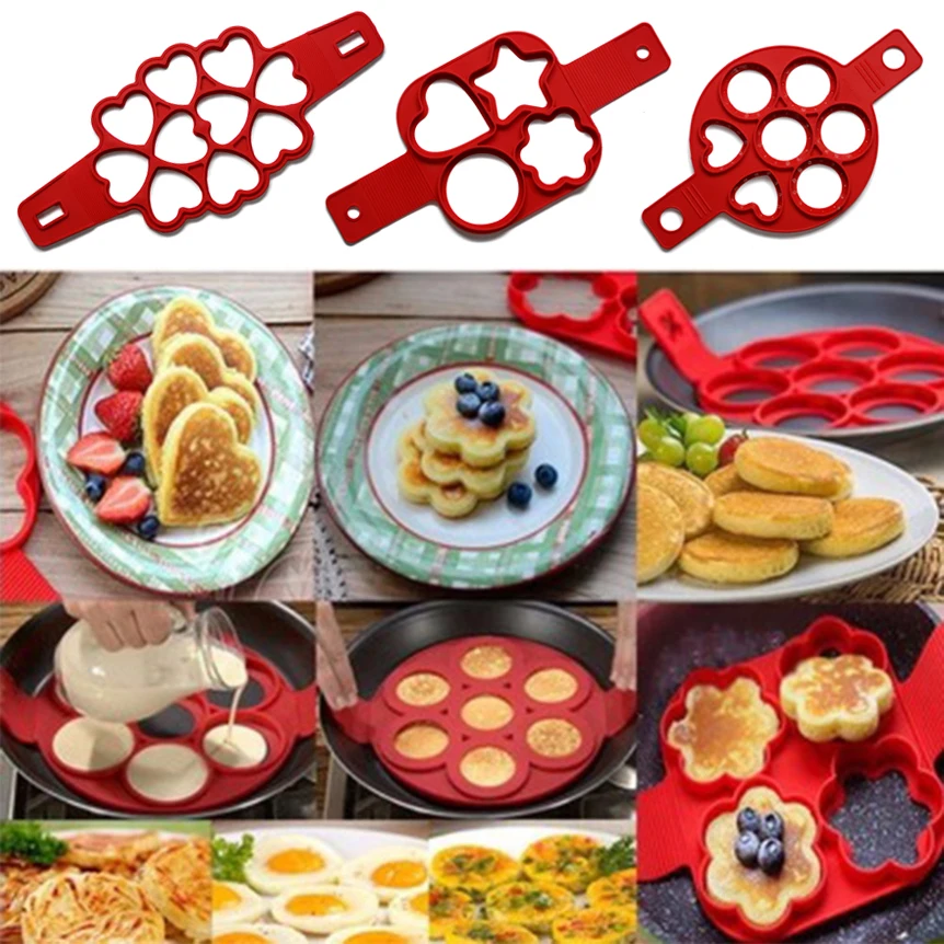 10 Hole Pancake Silicon Mold Circular Fried Eggs Heart Shape Non Stick