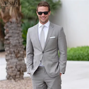 

New Mens suits for weddings Light Gray Men Suits Formal Occasion Business Suits Prom Suits Jacket +Pants