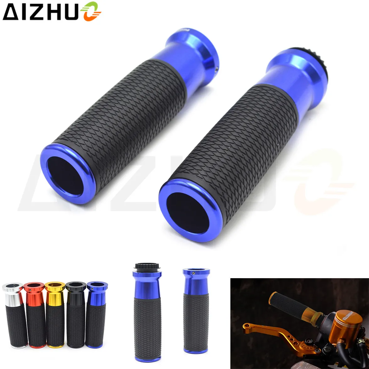 7/8&amp;amp;quot; 22mm Universal Motorcycle Handle Grip Handlebar Hand Grips Rubber CNC Aluminum For Kawasaki Z650 Z750 ER6N ER6F Ninja ZX6R